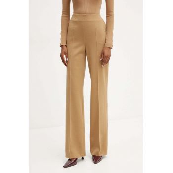 Luisa Spagnoli pantaloni MORA femei, culoarea bej, drept, high waist, 541439