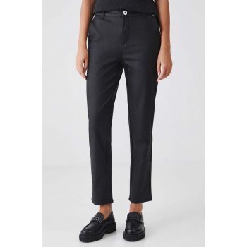 Medicine pantaloni femei, culoarea negru, fason chinos, medium waist