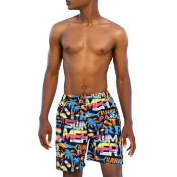 Pantaloni scurti de baie tip sort - barbati - model beach party - imprimeu summer surf - buzunar cu scai - uscare rapida - EFAYN