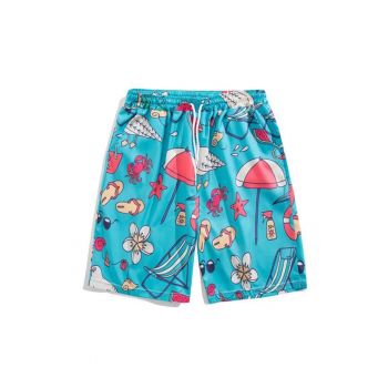 Pantaloni scurti de baie tip sort - barbati - model summer hot - imprimeu accesorii plaja - uscare rapida - EFAYN