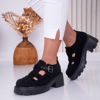 Pantofi dama casual Negri din Piele Ecologica Intoarsa Pepa