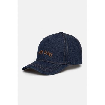 Pepe Jeans șapcă de baseball din denim WALDA CAP culoarea albastru marin, cu imprimeu, PL040356