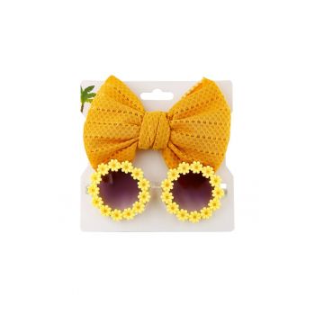 Set ochelari de soare pentru fetite cu funda supradimendionata pentru par - model floricele vesele - EFAYN