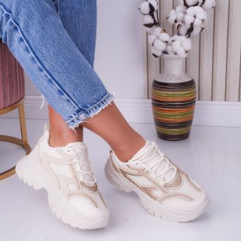 Sneakers dama Bej din Piele Ecologica si Textil Evy