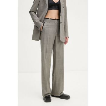 The Kooples pantaloni de lana culoarea gri, drept, high waist, FPAN29007K