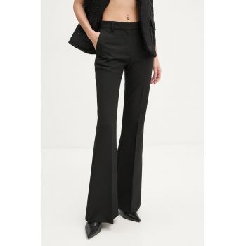 The Kooples pantaloni de lana culoarea negru, evazati, high waist, FPAN29025K