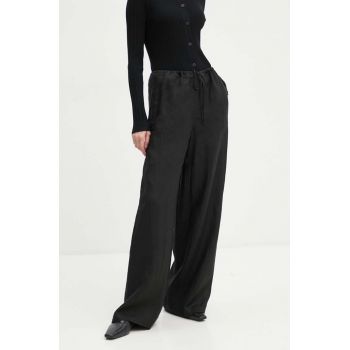 Theory pantaloni femei, culoarea negru, lat, high waist, O0409202