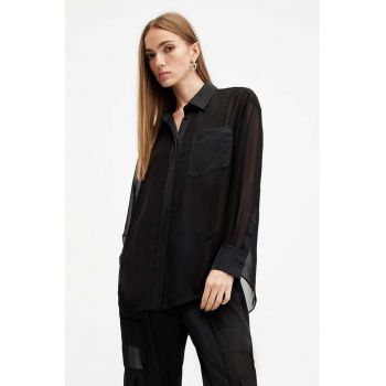 AllSaints camasa JODY femei, culoarea negru, cu guler clasic, relaxed, W027PB