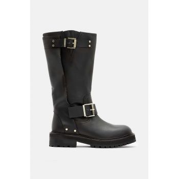 AllSaints ghete de piele Tay Biker Boot femei, culoarea negru, cu toc plat, W026FA