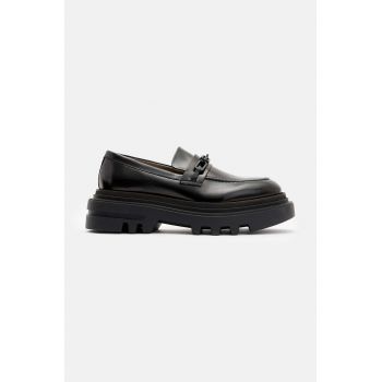 AllSaints mocasini de piele Alexia Chain Loafer femei, culoarea negru, cu platforma, W060FB