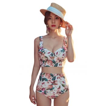 Costum de baie dama - 2 piese - model floral delicat - tematica fantezia verii - top si chilot cu talie inalta - EFAYN