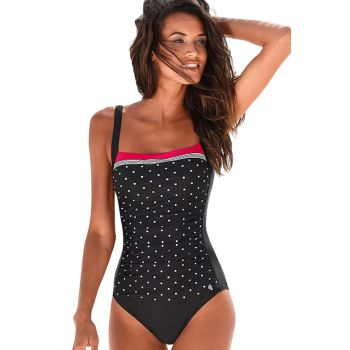 Costum de baie dama - o piesa - model clasic - imprimeu buline mici - cu detaliu - EFAYN