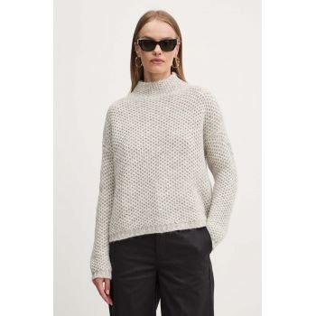 HUGO pulover din amestec de lana femei, culoarea gri, călduros, cu turtleneck, 50522552