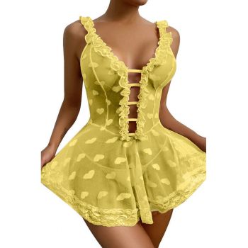 Lenjerie sexy dama - rochie cu bretele si decolteu in V - model cute romantic hearts - imprimeu inimioare - EFAYN