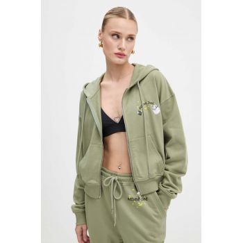 Moschino Jeans hanorac de bumbac pentru copii femei, culoarea verde, cu glugă, cu imprimeu, J1704 8732