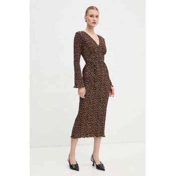 Never Fully Dressed rochie Leopard Celeste Dress culoarea bej, midi, drept, NFDDR1701