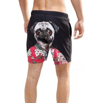 Pantaloni scurti de baie tip sort - barbati - imprimeu pug haios - model cool animal summer - uscare rapida - EFAYN