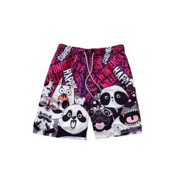 Pantaloni scurti de baie tip sort - barbati - imprimeu ursuleti panda si prietenii lor - model regatul animalelor fericite - uscare rapida - EFAYN