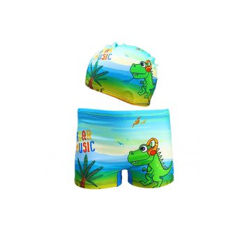 Set pantaloni de baie pentru baieti cu casca asortata - tematica petrecere pe plaja - model cu animale - EFAYN