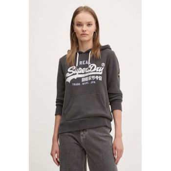 Superdry bluza femei, culoarea negru, cu glugă, cu imprimeu, W2012148A-AFB