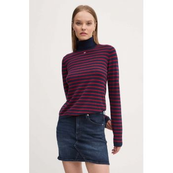 Tommy Jeans pulover femei, culoarea albastru marin, cu guler, DW0DW19686