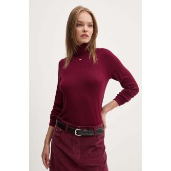 Tommy Jeans pulover femei, culoarea bordo, cu guler, DW0DW19686