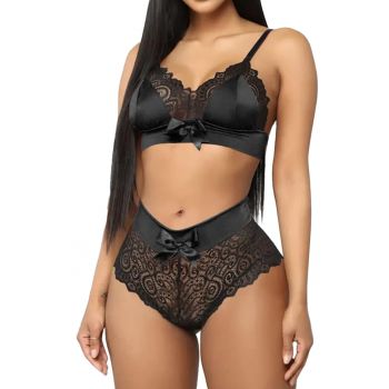 Lenjerie sexy dama - set 2 piese - chilot talie inalta si sutien reglabil - model senzual cu fundite - tematica nopti romantice - EFAYN