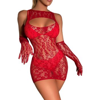 Lenjerie sexy tip rochie scurta - accesorizata cu manusi - EFAYN