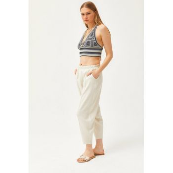 Pantaloni crop cu snur de ajustare in talie