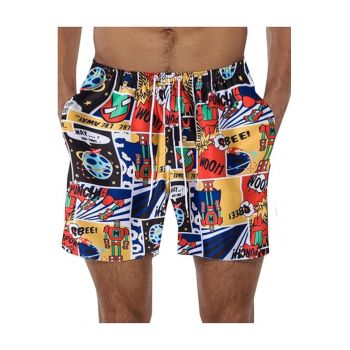 Pantaloni scurti de baie tip sort - barbati - model cu robotei - imprimeu grafic cartoon - prindere cu snur - tematica space man - uscare rapida - EFAYN