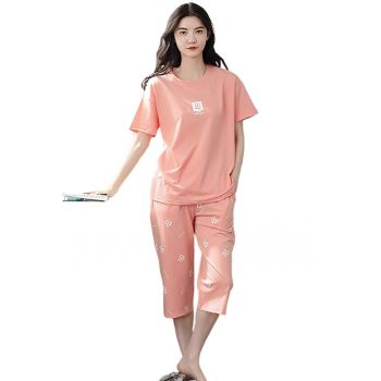 Pijama dama - set doua piese - bluza maneca scurta si pantaloni trei sferturi - model minimalist - simplu delicat - tematica be cozy - EFAYN