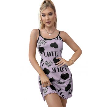 Pijama dama tip rochie scurta cu bretele subtiri reglabile - model cu inimioare - tematica I feel sexy - EFAYN