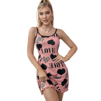 Pijama dama tip rochie scurta cu bretele subtiri reglabile - model cu inimioare - tematica I feel sexy - EFAYN