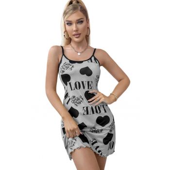 Pijama dama tip rochie scurta cu bretele subtiri reglabile - model cu inimioare - tematica I feel sexy - EFAYN