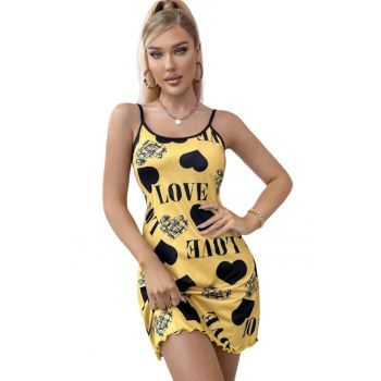 Pijama dama tip rochie scurta cu bretele subtiri reglabile - model cu inimioare - tematica I feel sexy - EFAYN