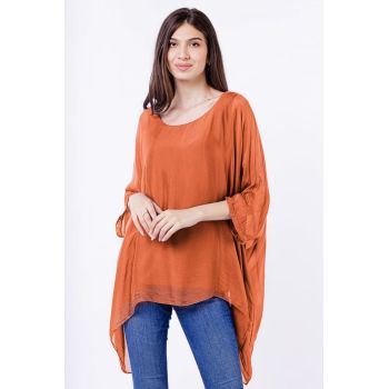 Bluza din matase naturala in colturi, caramizie