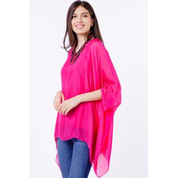 Bluza din matase naturala in colturi, fucsia