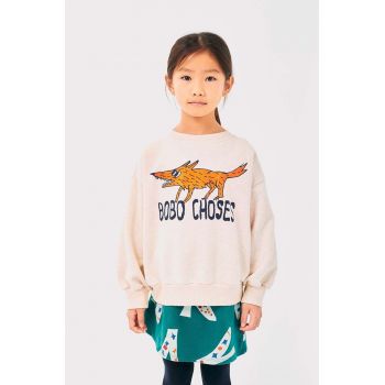 Bobo Choses hanorac de bumbac pentru copii The Clever Fox culoarea bej, cu imprimeu, 224AC044