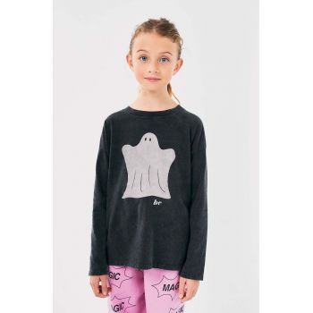 Bobo Choses longsleeve din bumbac pentru copii Funny Ghost culoarea negru, cu imprimeu, 224AC021