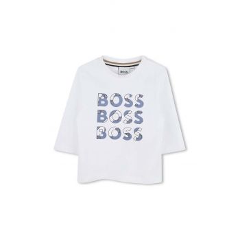 BOSS longsleeve din bumbac pentru bebeluși culoarea alb, cu imprimeu, J51291