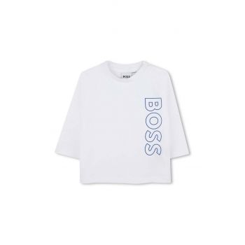 BOSS longsleeve din bumbac pentru bebeluși culoarea alb, cu imprimeu, J51293