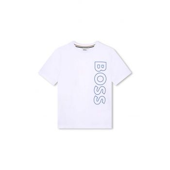 BOSS tricou de bumbac pentru copii culoarea alb, cu imprimeu, J51206