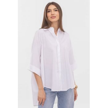 Camasa oversize alba din poplin de bumbac, cu maneca lunga