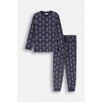 Coccodrillo pijamale de bumbac pentru copii culoarea albastru marin, modelator, PYJAMAS