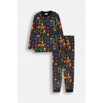 Coccodrillo pijamale de bumbac pentru copii culoarea negru, modelator, PYJAMAS