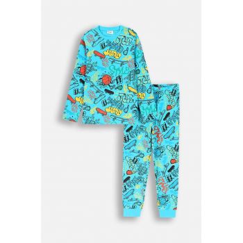 Coccodrillo pijamale de bumbac pentru copii culoarea turcoaz, modelator, PYJAMAS