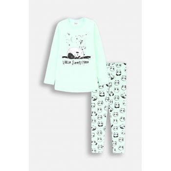 Coccodrillo pijamale de bumbac pentru copii culoarea verde, cu imprimeu, PYJAMAS