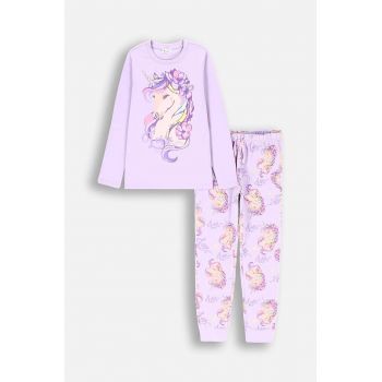 Coccodrillo pijamale de bumbac pentru copii culoarea violet, cu imprimeu, PYJAMAS