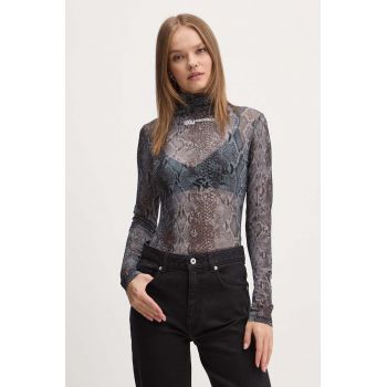 Karl Lagerfeld Jeans longsleeve femei, culoarea gri, cu turtleneck, 246J1702