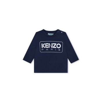 Kenzo Kids longsleeve din bumbac pentru bebeluși culoarea albastru marin, cu imprimeu, K60518